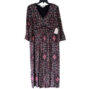 NWT Nurture by Westbound Women's‎ Petite XL V-Neck Midi Dress Medallion Print